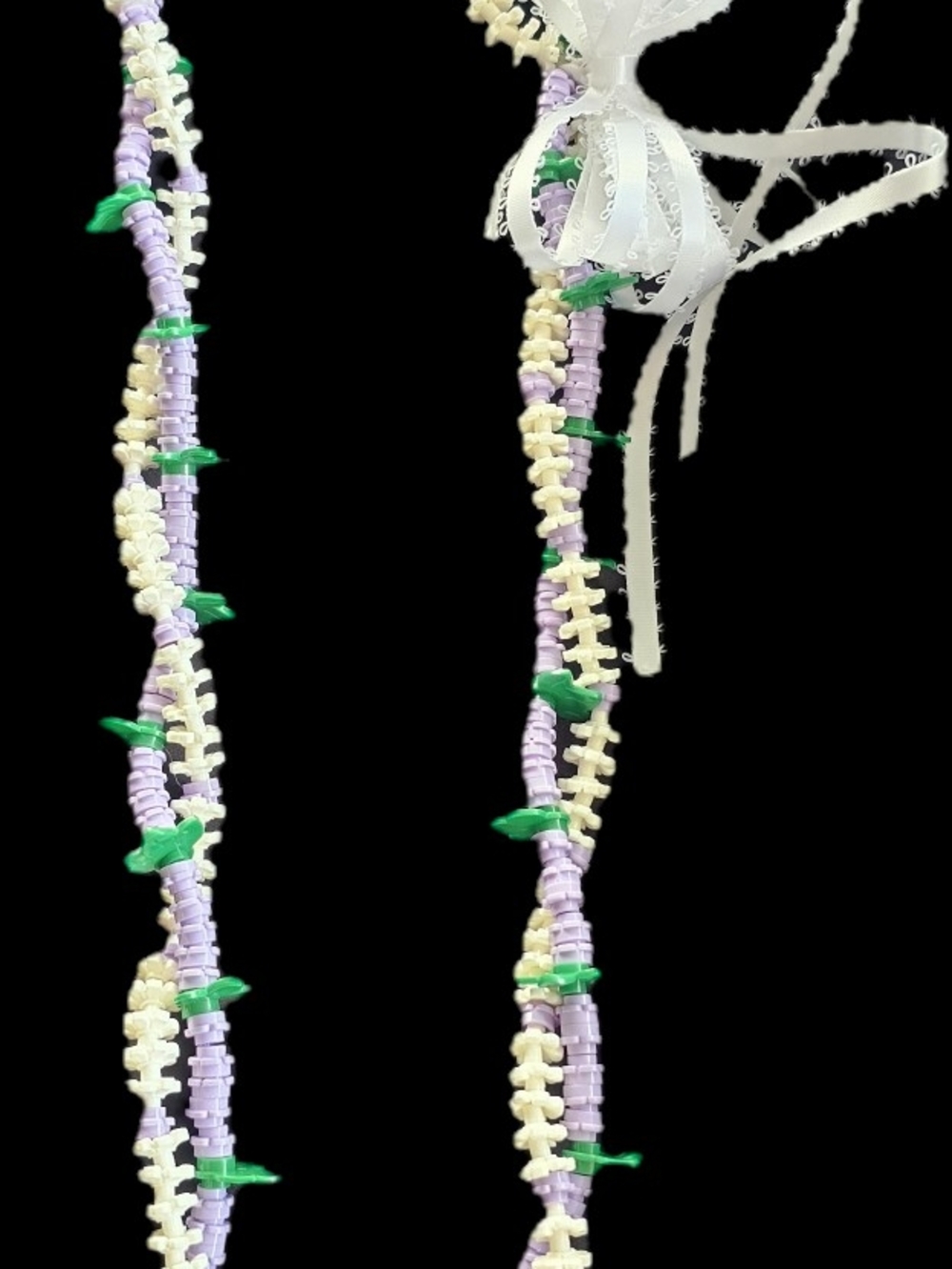 Lego Lei Handmade Beaded Necklace in Lavender, Cream & Green
